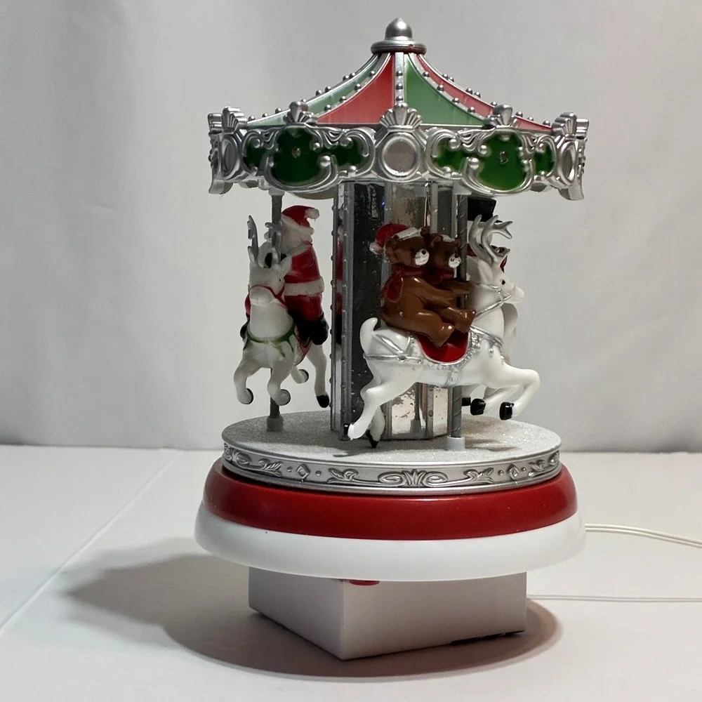PAC Christmas Carousel Red Green Silver Santa Reindeer Musical Animated Works